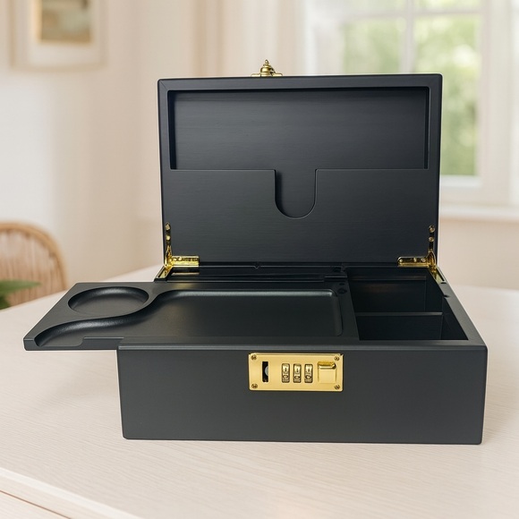 Custom personalized Engraved Bamboo smoking Stash storage box black color - Picture 2 of 10